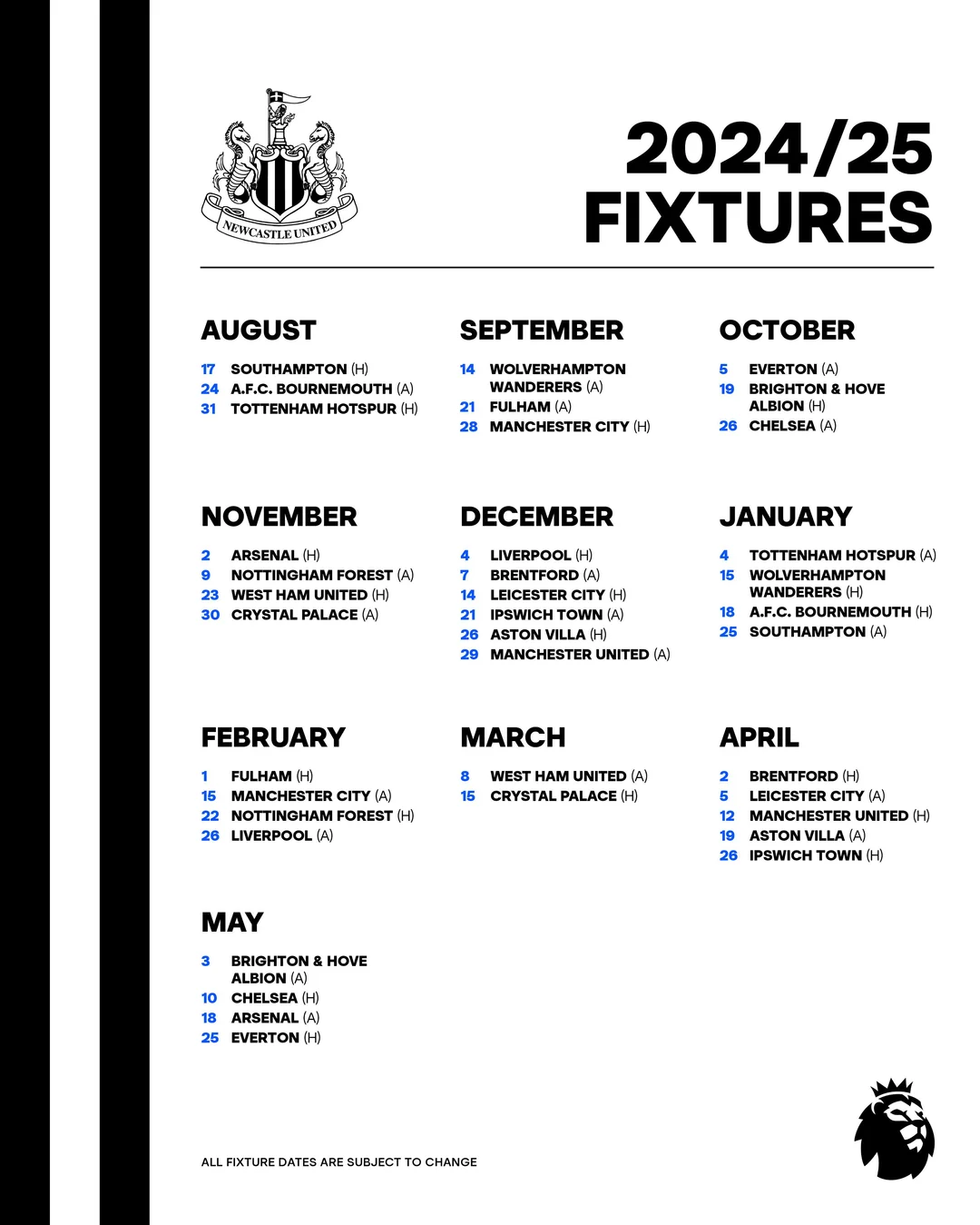 Upcoming NUFC Fixtures for the 2023 Season